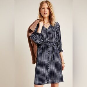 Maeve for Anthropologie Sara Women's Black and White Checkered Tie Waist Dress